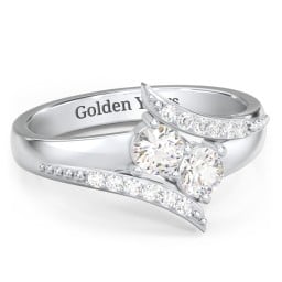 Flared Bypass Ring with Round Gemstones and Accents