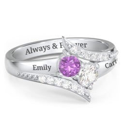 Flared Bypass Ring with Round Gemstones and Accents