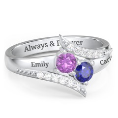 Flared Bypass Ring with Round Gemstones and Accents – Sterling Silver with Amethyst, Blue Sapphire, and White Premium Zirconia