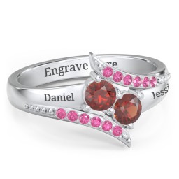 Flared Bypass Ring with Round Gemstones and Accents in 925 Sterling Silver with Garnet and Red Premium Zirconia