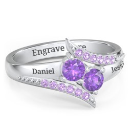 Flared Bypass Ring with Round Gemstones and Accents in 925 Sterling Silver with Amethyst and Amethyst Premium Zirconia