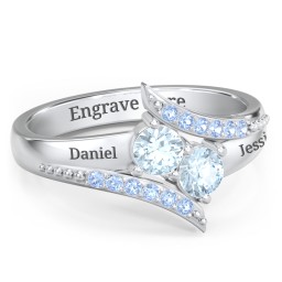 Flared Bypass Ring with Round Gemstones and Accents in 925 Sterling Silver with Aquamarine and Fancy Blue Premium Zirconia