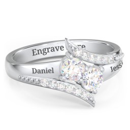 Flared Bypass Ring with Round Gemstones and Accents in 925 Sterling Silver with Diamond