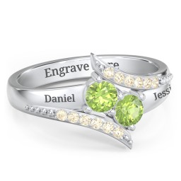 Flared Bypass Ring with Round Gemstones and Accents in 925 Sterling Silver with Peridot and Fancy Yellow Premium Zirconia