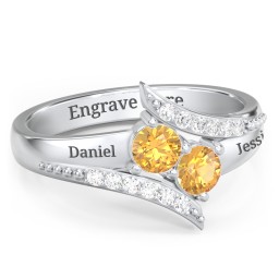 Flared Bypass Ring with Round Gemstones and Accents in 925 Sterling Silver with Citrine and White Premium Zirconia