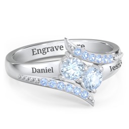 Flared Bypass Ring with Round Gemstones and Accents in 925 Sterling Silver with Aquamarine and Fancy Blue Premium Zirconia