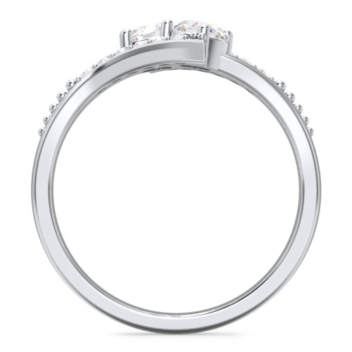 Flared Bypass Ring with Round Gemstones and Accents – Sterling Silver with Diamond