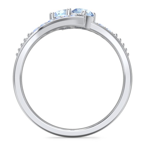 Flared Bypass Ring with Round Gemstones and Accents – Sterling Silver with Blue Topaz and Fancy Blue Premium Zirconia