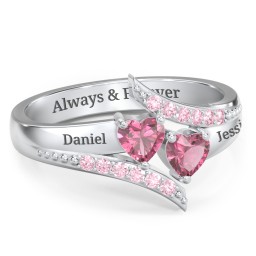 Flared Bypass Ring with Heart Gemstones and Accents