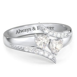 Flared Bypass Ring with Heart Gemstones and Accents