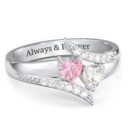 Flared Bypass Ring with Heart Gemstones and Accents