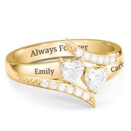 Flared Bypass Ring with Heart Gemstones and Accents