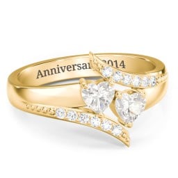 Flared Bypass Ring with Heart Gemstones and Accents