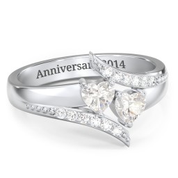 Flared Bypass Ring with Heart Gemstones and Accents