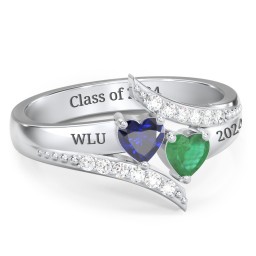 Flared Bypass Ring with Heart Gemstones and Accents