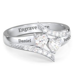 Flared Bypass Ring with Heart Gemstones and Accents