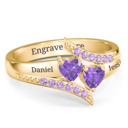 Flared Bypass Ring with Heart Gemstones and Accents