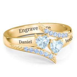 Flared Bypass Ring with Heart Gemstones and Accents