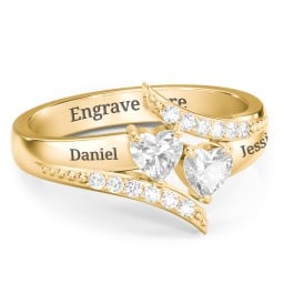 Flared Bypass Ring with Heart Gemstones and Accents