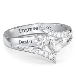 Flared Bypass Ring with Heart Gemstones and Accents