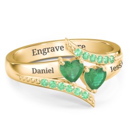 Flared Bypass Ring with Heart Gemstones and Accents