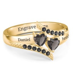 Flared Bypass Ring with Heart Gemstones and Accents