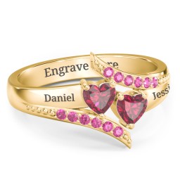 Flared Bypass Ring with Heart Gemstones and Accents