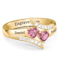 Flared Bypass Ring with Heart Gemstones and Accents