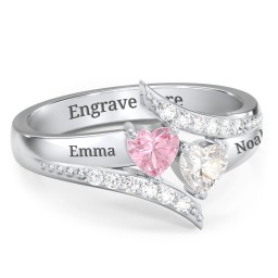 Flared Bypass Ring with Heart Gemstones and Accents