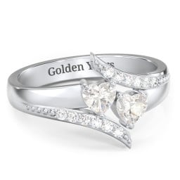 Flared Bypass Ring with Heart Gemstones and Accents