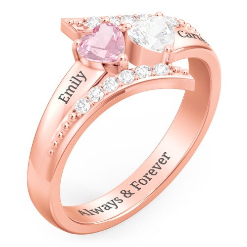 Flared Bypass Ring with Heart Gemstones and Accents