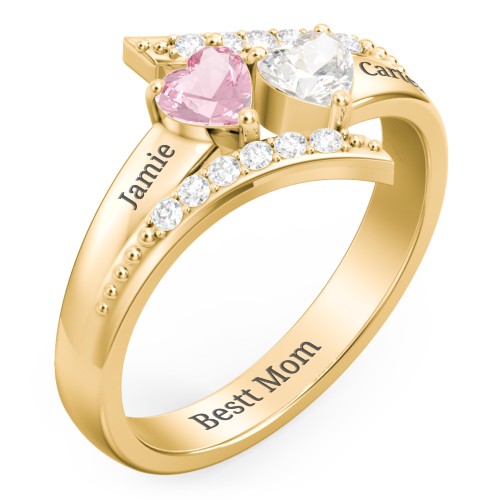 Flared Bypass Ring with Heart Gemstones and Accents