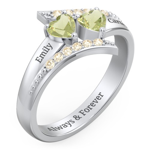 Flared Bypass Ring with Heart Gemstones and Accents