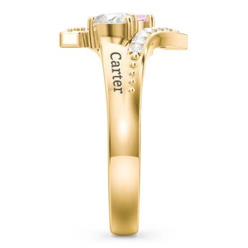 Flared Bypass Ring with Heart Gemstones and Accents