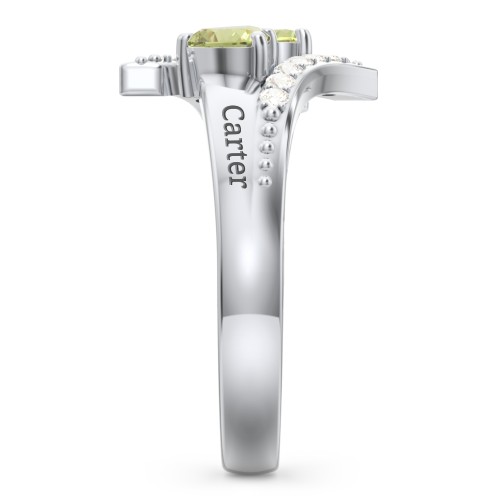 Flared Bypass Ring with Heart Gemstones and Accents