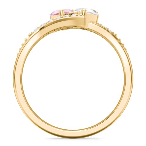 Flared Bypass Ring with Heart Gemstones and Accents