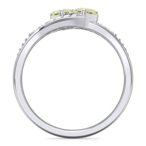 Flared Bypass Ring with Heart Gemstones and Accents