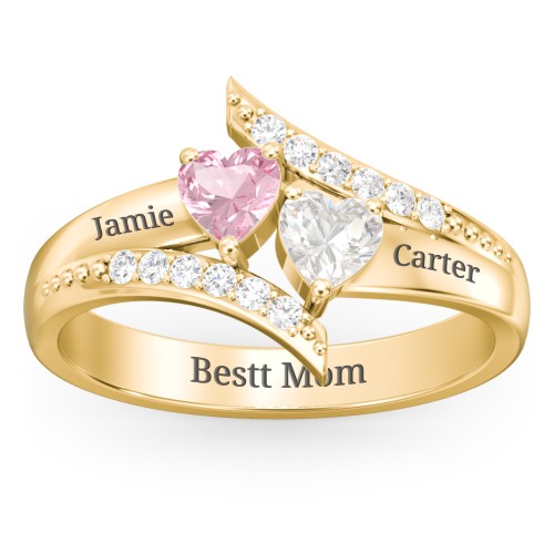Flared Bypass Ring with Heart Gemstones and Accents