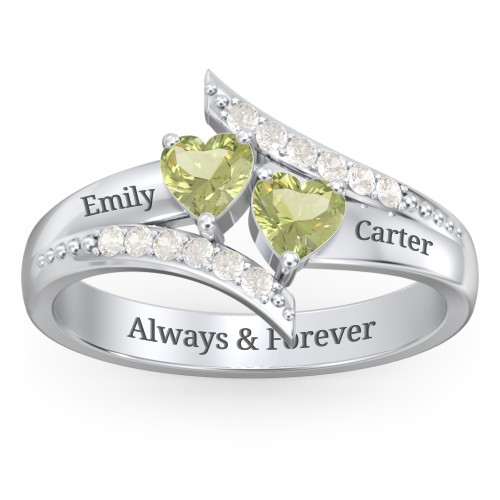 Flared Bypass Ring with Heart Gemstones and Accents