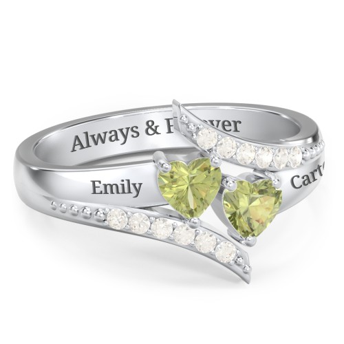 Flared Bypass Ring with Heart Gemstones and Accents