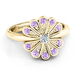 Pretty As A Peacock Ring in 10K Solid Yellow Gold with Cubic Zirconia and Amethyst
