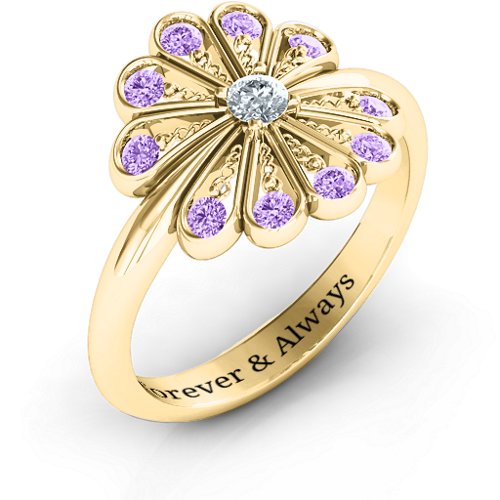 Pretty As A Peacock Ring – 10K Yellow Gold with Cubic Zirconia and Amethyst