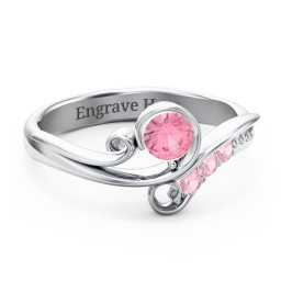 Family Flair Ring With 2-6 Birthstones in 925 Sterling Silver with Pink Tourmaline and Cubic Zirconia