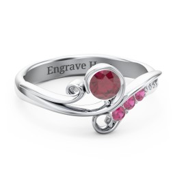 Family Flair Ring With 2-6 Birthstones in 925 Sterling Silver with Ruby and Cubic Zirconia