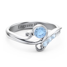 Family Flair Ring With 2-6 Birthstones in 925 Sterling Silver with Blue Topaz and Cubic Zirconia