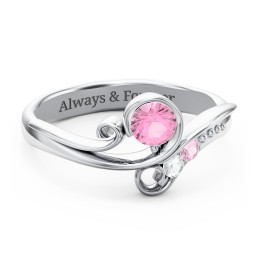 Family Flair Ring With 2-6 Birthstones in 925 Sterling Silver with Pink Tourmaline and Cubic Zirconia