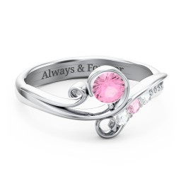 Family Flair Ring With 2-6 Birthstones in 925 Sterling Silver with Pink Tourmaline and Cubic Zirconia