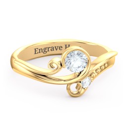 Family Flair Ring With 2-6 Birthstones in 10K Solid Yellow Gold with White Sapphire, Cubic Zirconia, and Pink Tourmaline