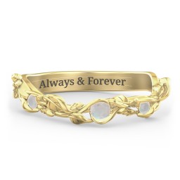 Leaf Band Ring with Gemstones