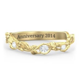 Leaf Band Ring with Gemstones